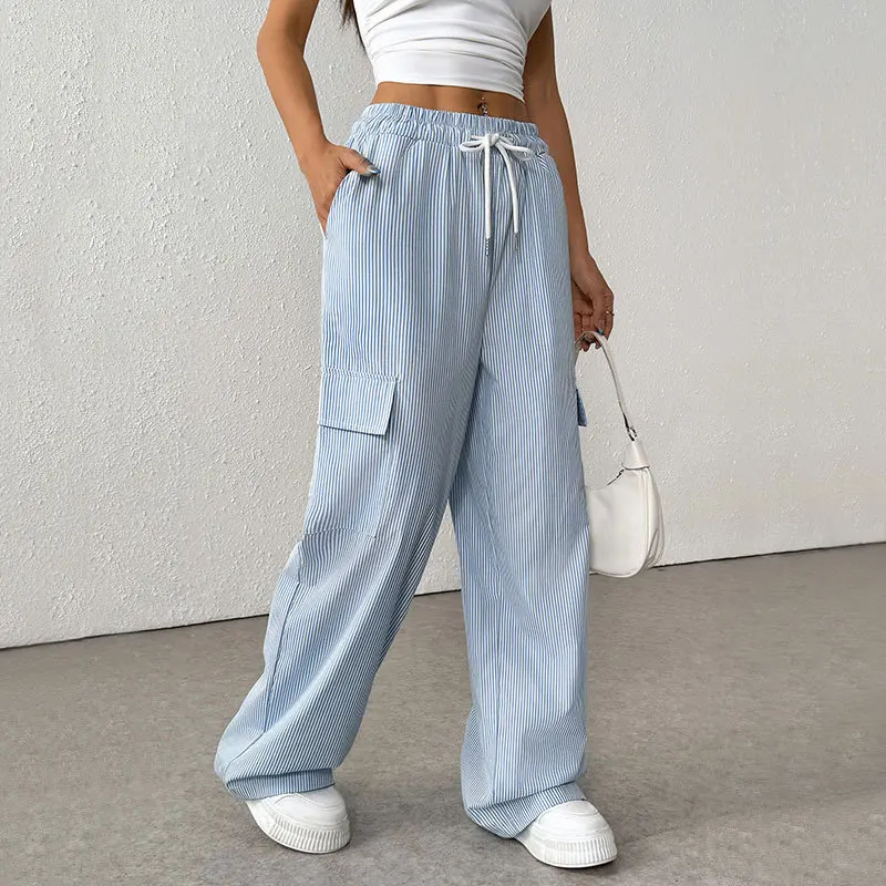 Blue Striped Workwear Pocket Trousers, New Summer 2025 European Women's Casual Elastic Pants
Blue Striped Workwear Pocket Trousers, New Summer 2025 European Women's Casual Elastic Pants