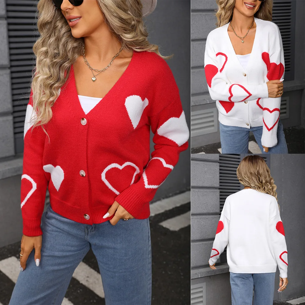 Women Knitted Cardigan Sweaters Heart Pattern Spliced Jumpers V Neck Long Sleeve Single Breasted Slim Casual Autumn Winter 2025
Women Knitted Cardigan Sweaters Heart Pattern Spliced Jumpers V Neck Long Sleeve Single Breasted Slim Casual Autumn Winter 2025