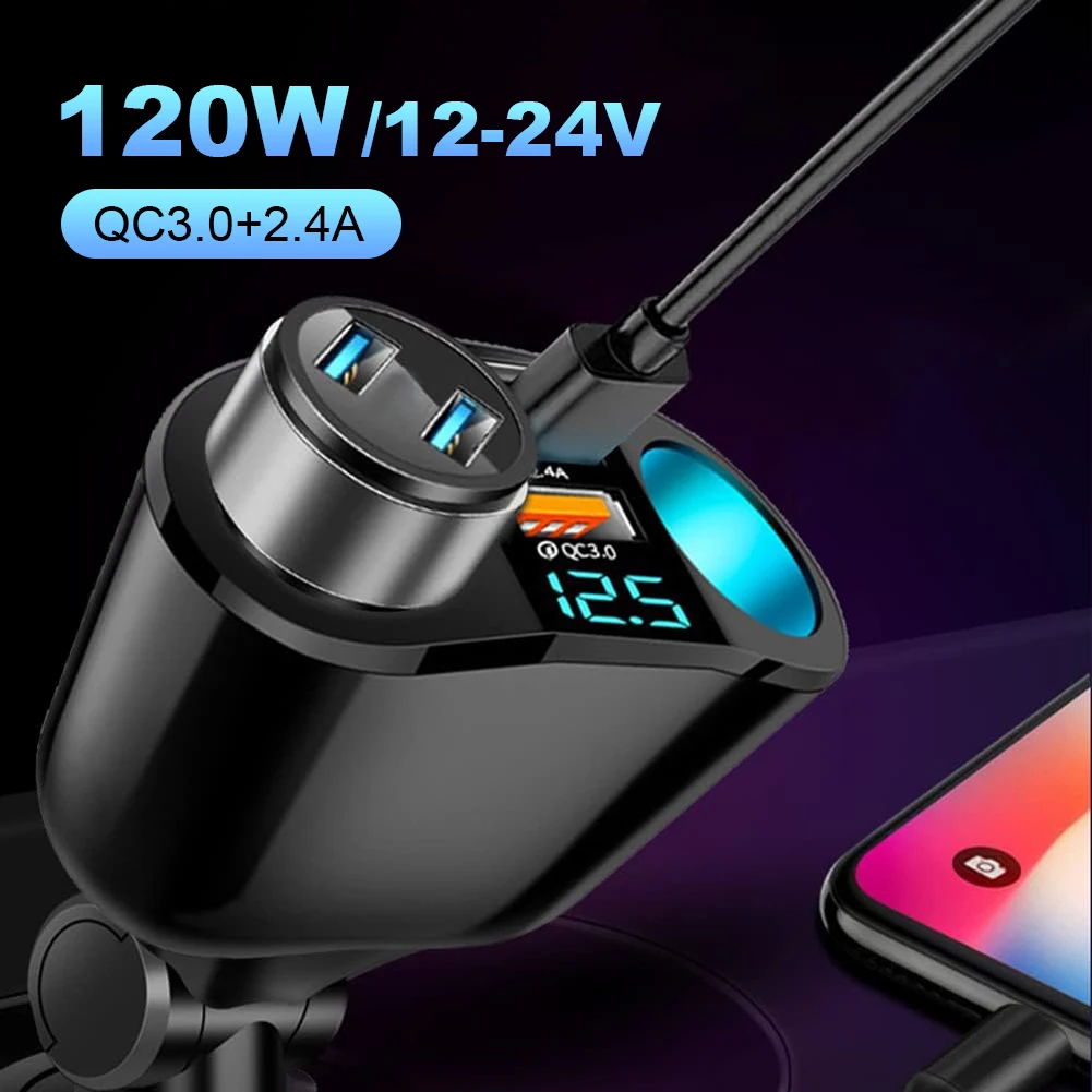 Car Cigarette Lighter Socket Splitter PD QC3.0 12V-24V 2 USB Charger C Ports Blue Atmosphere Light Quick Charge Car Charger 2.4A
Car Cigarette Lighter Socket Splitter PD QC3.0 12V-24V 2 USB Charger C Ports Blue Atmosphere Light Quick Charge Car Charger 2.4A