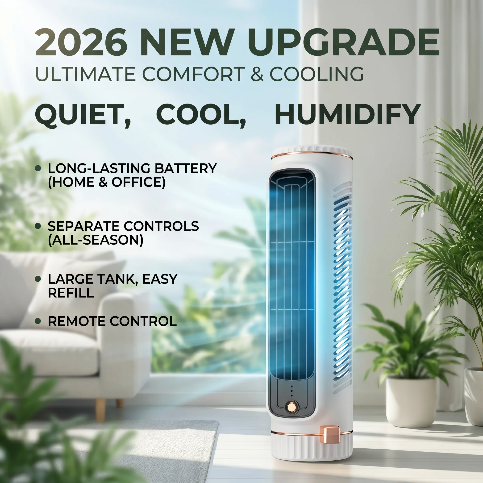 2026 New Upgrade 5W Tower Fan USB Charging Portable Air Conditioner Electric Vertical Fan Bladeless Summer Fan For Home Bedroom
2026 New Upgrade 5W Tower Fan USB Charging Portable Air Conditioner Electric Vertical Fan Bladeless Summer Fan For Home Bedroom