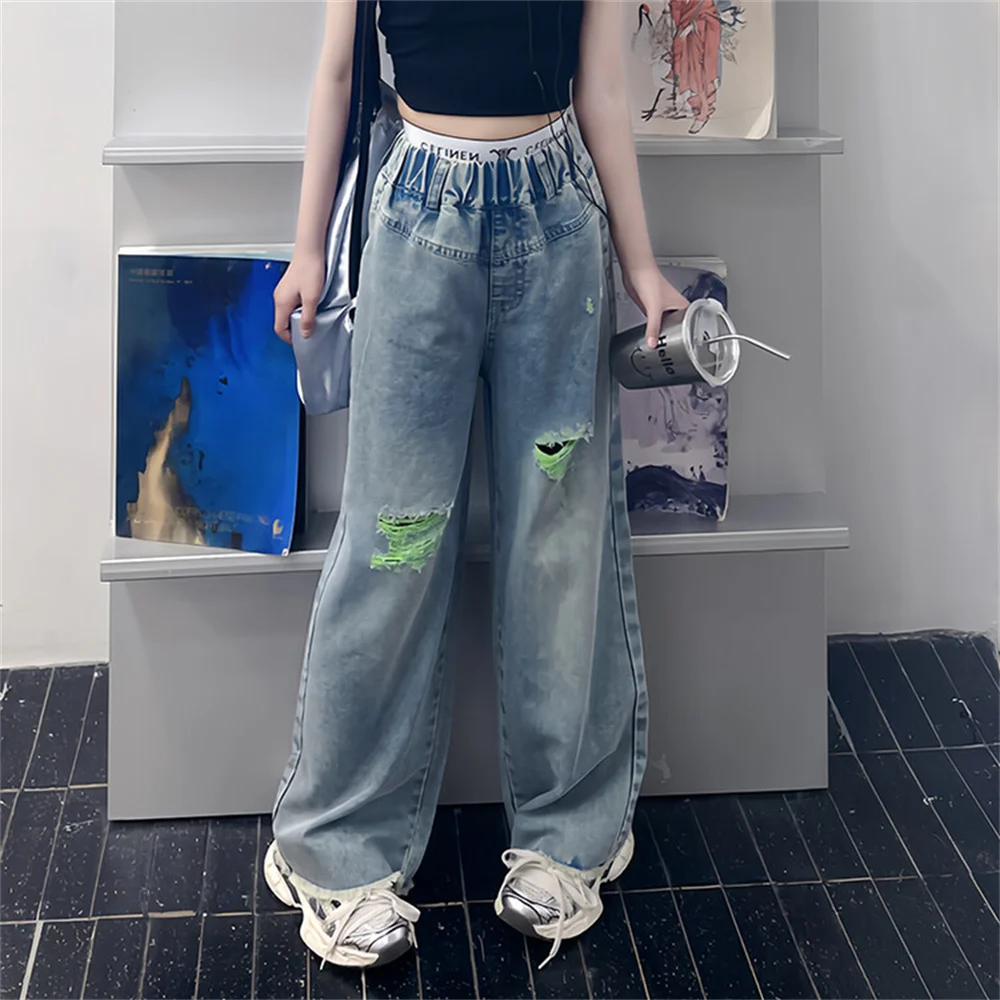 030 Fashionable Children's Jeans Hole Girls' Jeans Loose Casual Pants Girls' Embroidered Denim Wide Leg Pants
030 Fashionable Children's Jeans Hole Girls' Jeans Loose Casual Pants Girls' Embroidered Denim Wide Leg Pants