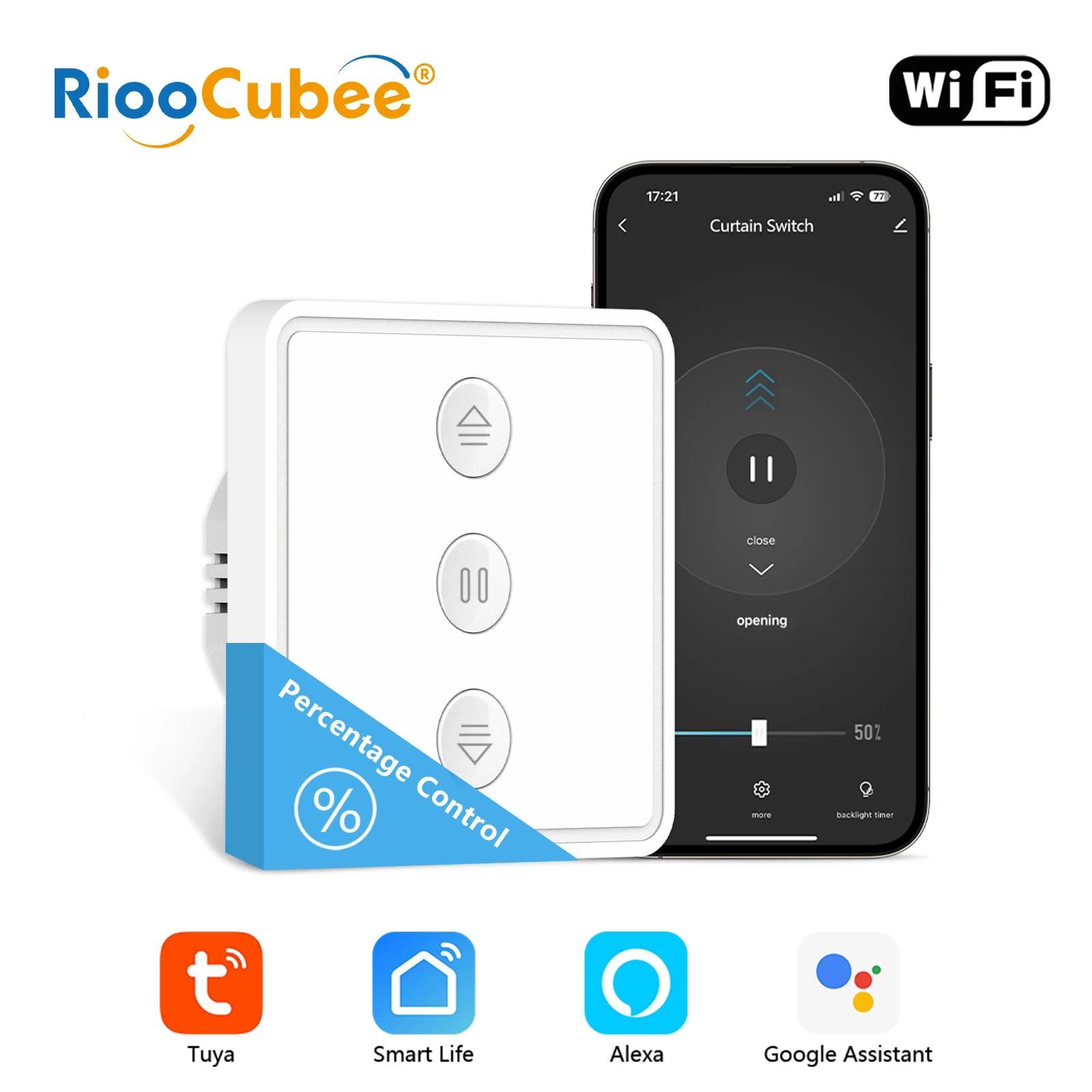 RiooCubee Tuya Smart Life Curtain Roller Shutter Pushbutton Switch Percentage Remote Control Work with Google Assistant Alexa
RiooCubee Tuya Smart Life Curtain Roller Shutter Pushbutton Switch Percentage Remote Control Work with Google Assistant Alexa