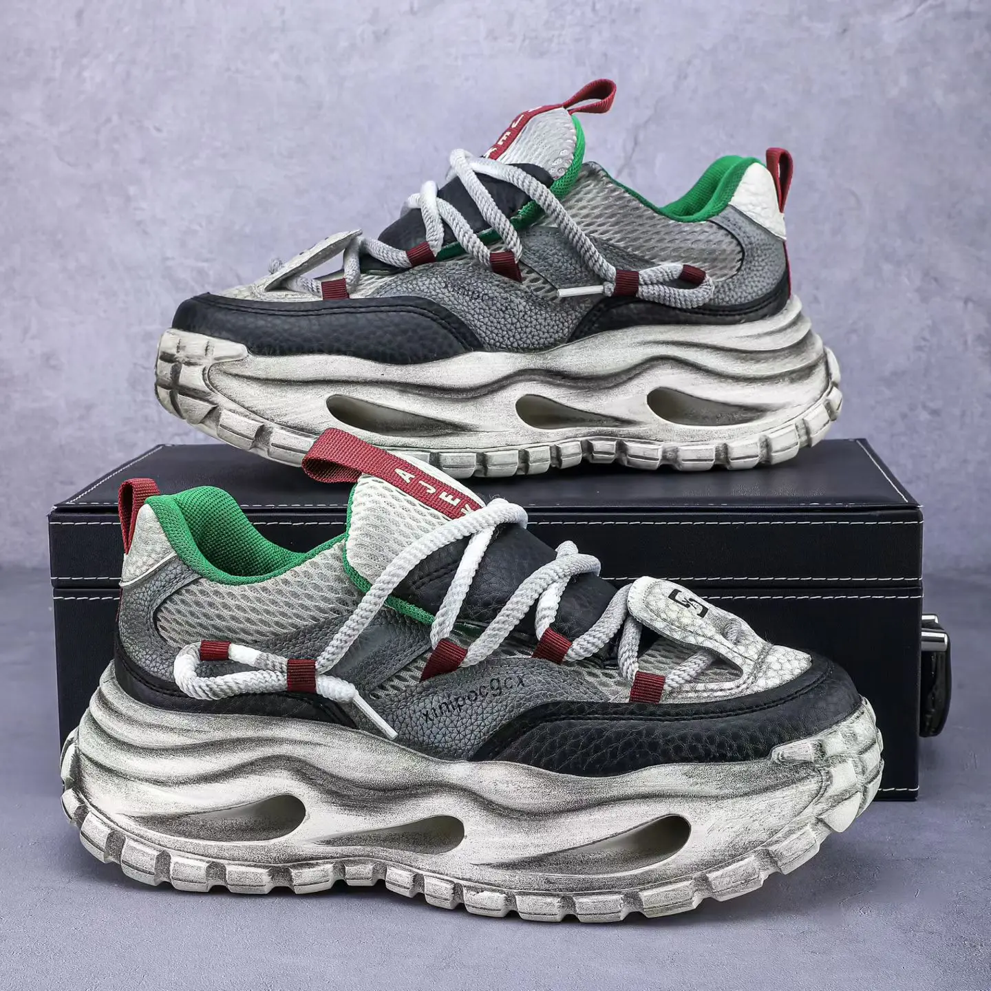 Men's Vintage Washed Chunky Dad Trainers, Breathable Mesh Platform Sneakers, Casual Streetwear Shoes
Men's Vintage Washed Chunky Dad Trainers, Breathable Mesh Platform Sneakers, Casual Streetwear Shoes