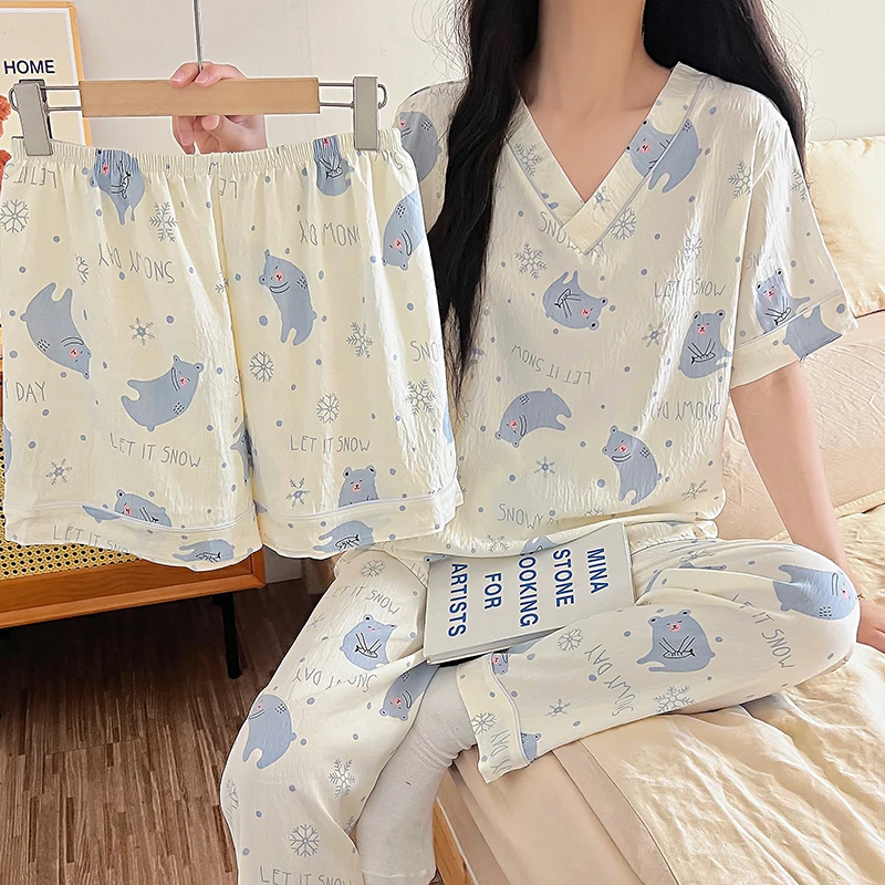 GAODINGLAN Хлаковый хлопковый пижамный комплект из трех предметов с v-образным вырезом, летняя женская пижама с короткими рукавами, милая тонкая женская пижама с героями мультфильмов
GAODINGLAN Хлаковый хлопковый пижамный комплект из трех предметов с v-образным вырезом, летняя женская пижама с короткими рукавами, милая тонкая женская пижама с героями мультфильмов