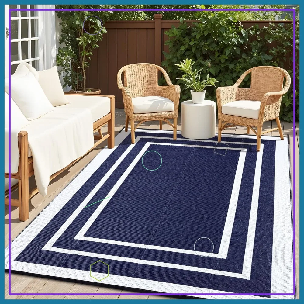 9x12 ft Waterproof Reversible Outdoor Rug, RV Mat for Patio, Camping, Balcony, Deck, Backyard, Navy & White
9x12 ft Waterproof Reversible Outdoor Rug, RV Mat for Patio, Camping, Balcony, Deck, Backyard, Navy & White