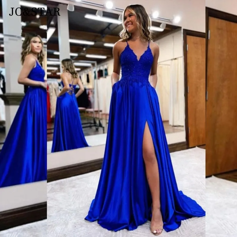 Lace Satin High Slit Evening Dresses Spaghetti Straps Sexy V Neck Dress for Special Occasions Pleated Formal Wedding Party Gowns
Lace Satin High Slit Evening Dresses Spaghetti Straps Sexy V Neck Dress for Special Occasions Pleated Formal Wedding Party Gowns