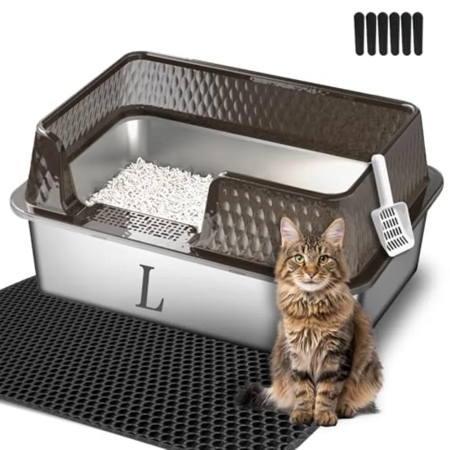 Stainless Steel Litter Box Side Entry High Sides Deep Metal Cat Litter Boxes with Lid Low Entry Litter Mat and Scoop Litter Pan
Stainless Steel Litter Box Side Entry High Sides Deep Metal Cat Litter Boxes with Lid Low Entry Litter Mat and Scoop Litter Pan