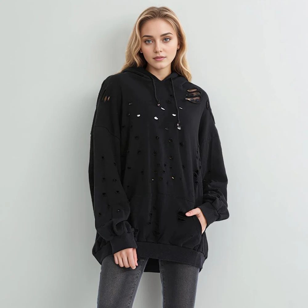 Thin Autumn Sweatshirt For Women Round Neck Long Sleeve Drawing Loose Pullovers Hole Hooded Sweatshirts Female Style
Thin Autumn Sweatshirt For Women Round Neck Long Sleeve Drawing Loose Pullovers Hole Hooded Sweatshirts Female Style