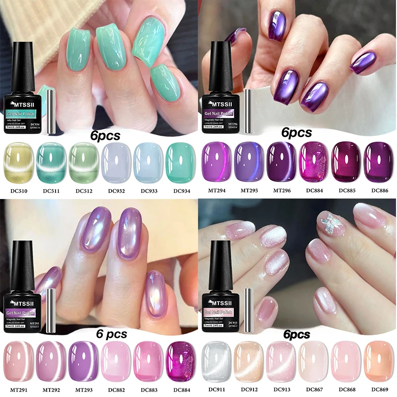 6Pcs Cat Eye Gel Nail Polish Set With Magnet Mint Green Lavender Pink Magnetic Gel Semi Permanen Soak Off UV LED Nail Art
6Pcs Cat Eye Gel Nail Polish Set With Magnet Mint Green Lavender Pink Magnetic Gel Semi Permanen Soak Off UV LED Nail Art