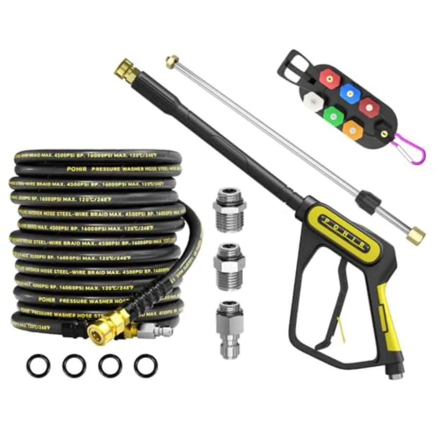 Pressure Washer Gun and Hose Kit for Outdoor Cleaning: Steel Braided 50FT 3/8'' Hose, 4500PSI Rated, Black, Quick-Connect Fitti
Pressure Washer Gun and Hose Kit for Outdoor Cleaning: Steel Braided 50FT 3/8'' Hose, 4500PSI Rated, Black, Quick-Connect Fitti