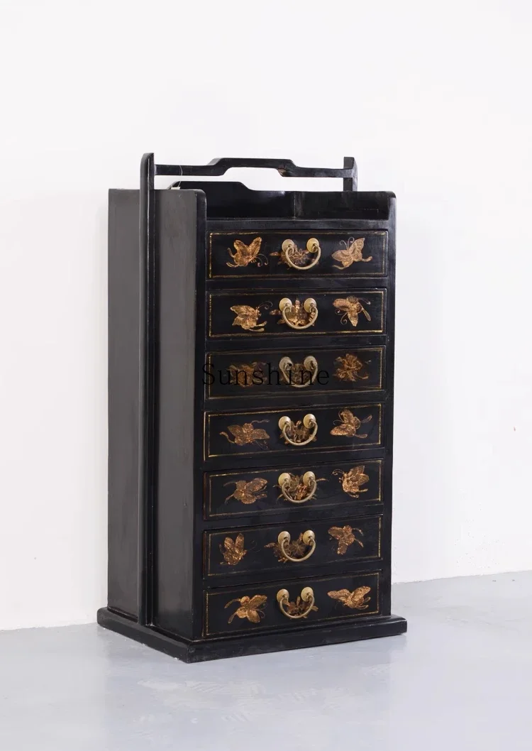 Antique black lacquered gold butterfly lift hand chest decorative storage retro old furniture
Antique black lacquered gold butterfly lift hand chest decorative storage retro old furniture