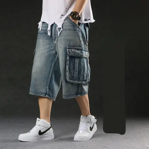 2025 Men‘s New Mens Plus Size Loose Baggy Denim Shorts Fashion Streetwear Hip Hop Skateboard Cargo Jeans Short for Male Men
