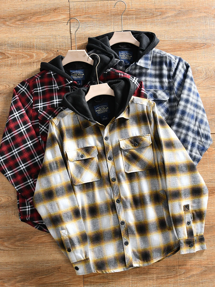 American Style Men's Retro Plaid Jacket Spring Autumn Loose Fit Long Sleeve Hooded Youth Trend Polyester Cotton Blend Coat
American Style Men's Retro Plaid Jacket Spring Autumn Loose Fit Long Sleeve Hooded Youth Trend Polyester Cotton Blend Coat