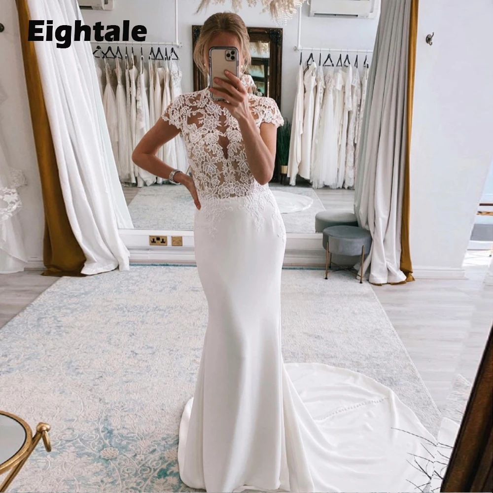 Eightale Mermaid Wedding Dresses Lace Appliques Cap Sleeves White Ivory Sweep Train Bridal Gowns Vestido De Novia
Eightale Mermaid Wedding Dresses Lace Appliques Cap Sleeves White Ivory Sweep Train Bridal Gowns Vestido De Novia