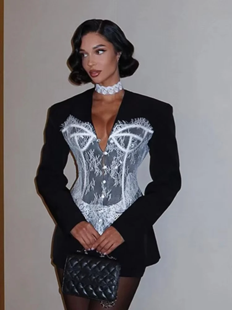 Women's Lace Patchwork Coat V Neck Long Sleeve Blazer High Street Jacket Fashion New Dinner Single Breast Party Outerwears
Women's Lace Patchwork Coat V Neck Long Sleeve Blazer High Street Jacket Fashion New Dinner Single Breast Party Outerwears