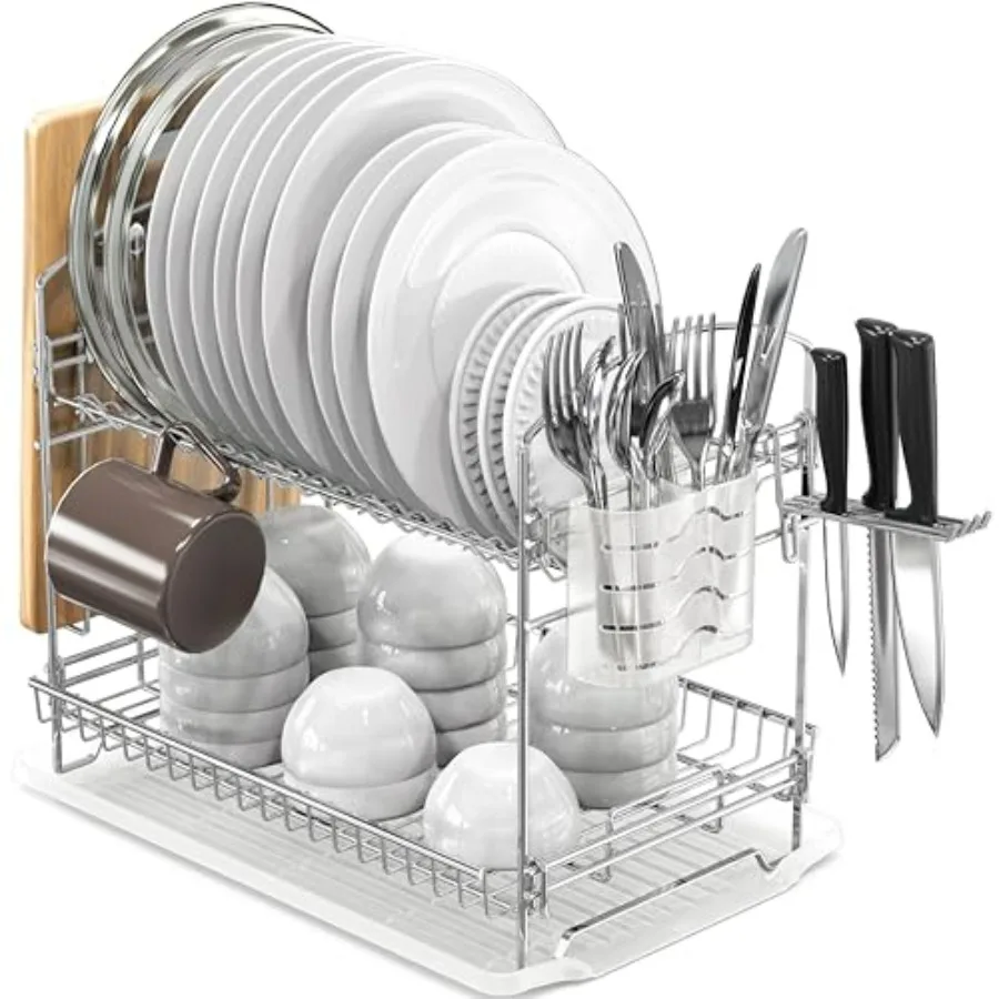2-Tier Stainless Steel Dish Rack with Drainboard Chrome for Kitchen
2-Tier Stainless Steel Dish Rack with Drainboard Chrome for Kitchen