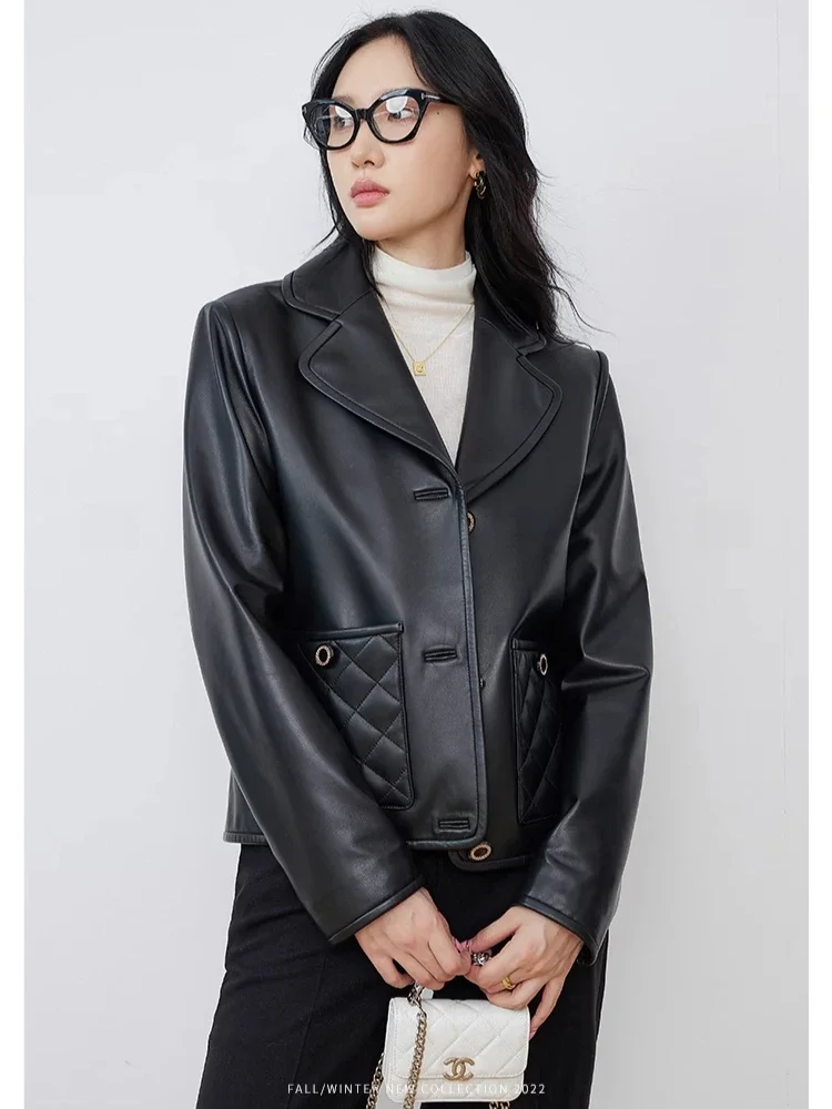 Slim Short Genuine Leather Motorcycle Jackets for Women Spring Autumn 2026 New High-end Simple Classic Black Real Sheepskin Coat
Slim Short Genuine Leather Motorcycle Jackets for Women Spring Autumn 2026 New High-end Simple Classic Black Real Sheepskin Coat