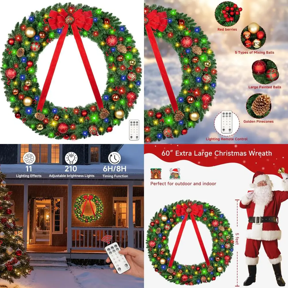 Большой 60-дюймовый искусственный рождественский венок с 210 светодиодами для украшения дома на открытом воздухе, венок с предварительной подсветкой для праздничного сезона
Большой 60-дюймовый искусственный рождественский венок с 210 светодиодами для украшения дома на открытом воздухе, венок с предварительной подсветкой для праздничного сезона