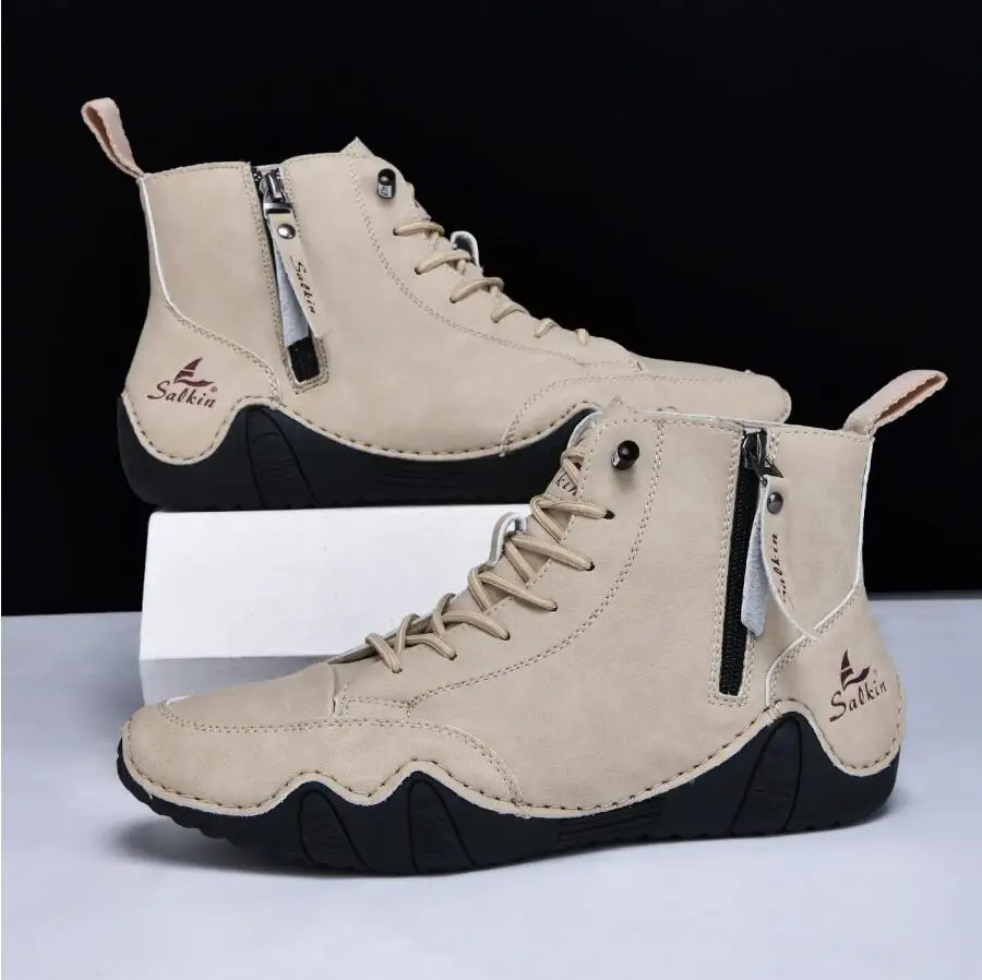 Men's Hand-Stitched Vintage Boots Fashionable Solid Color Side Zipper High-Top Casual Shoes, Outdoor Hiking Sneakers
Men's Hand-Stitched Vintage Boots Fashionable Solid Color Side Zipper High-Top Casual Shoes, Outdoor Hiking Sneakers