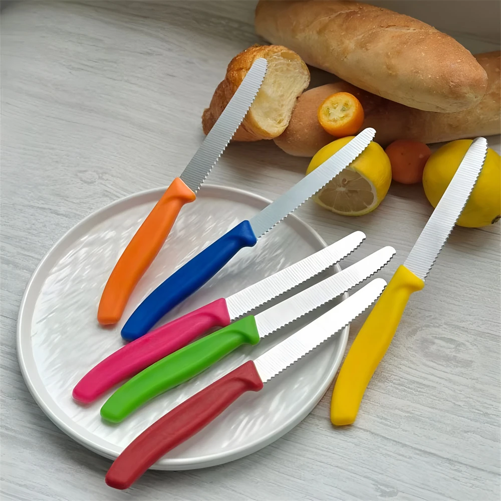 6/12PCS,Serrated Steak knife Round Tip Fruit And Vegetable Paring Baking Toast Serrated Bread Knives Kitchen Stuff Baking Tools
6/12PCS,Serrated Steak knife Round Tip Fruit And Vegetable Paring Baking Toast Serrated Bread Knives Kitchen Stuff Baking Tools