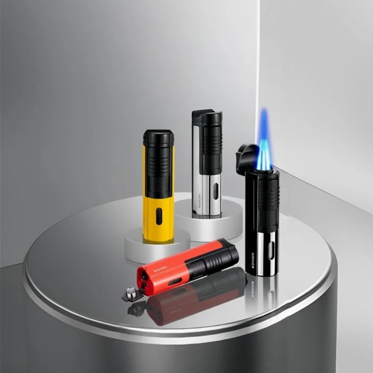Triple Jet Cigar Torch Lighter, Adjustable High Low Power Welding, Visible Oil Window with Cigar Cutter for Smoking
Triple Jet Cigar Torch Lighter, Adjustable High Low Power Welding, Visible Oil Window with Cigar Cutter for Smoking
