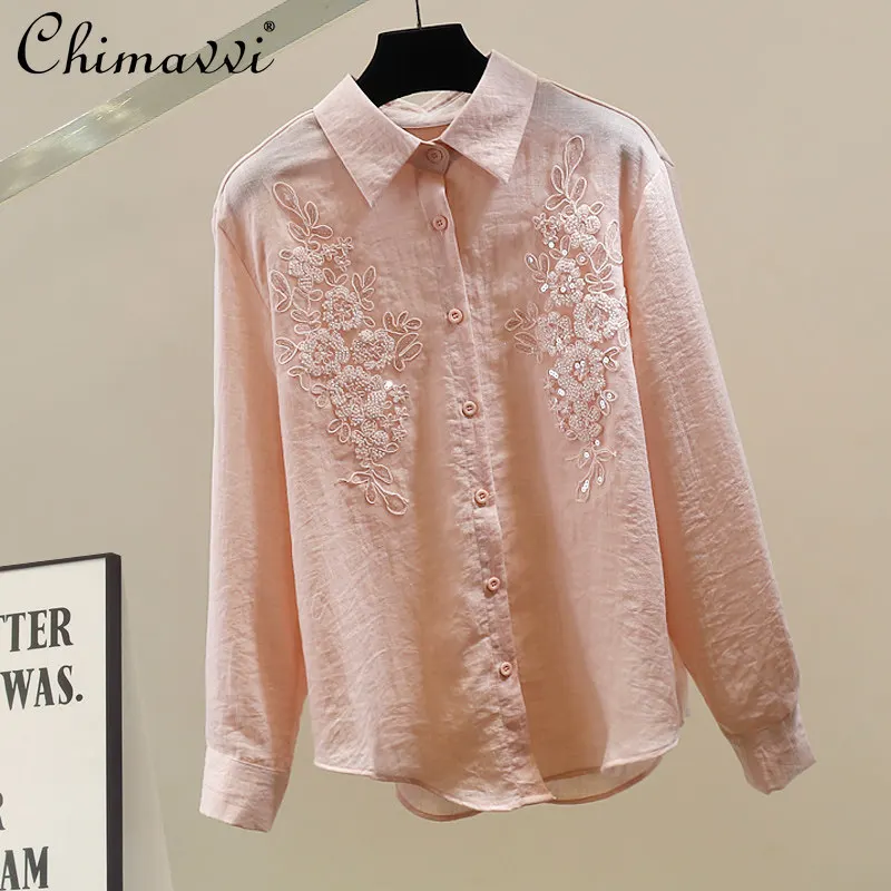 Korean Fashion Heavy Embroidery Beaded Shirt Spring New Women's Loose Long Sleeve Slim Fit Turn-down Collar Cotton Linen Top
Korean Fashion Heavy Embroidery Beaded Shirt Spring New Women's Loose Long Sleeve Slim Fit Turn-down Collar Cotton Linen Top