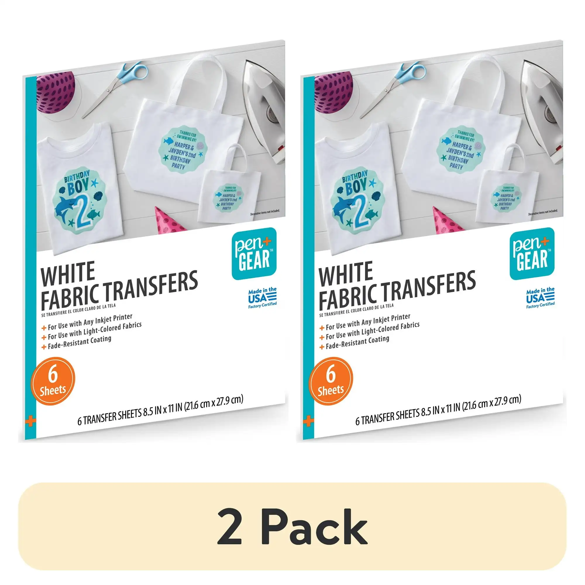 (2 pack) Pen+Gear White Fabric Transfer Paper, Inkjet Printable, 8.5" x 11", 6 Sheets
(2 pack) Pen+Gear White Fabric Transfer Paper, Inkjet Printable, 8.5" x 11", 6 Sheets