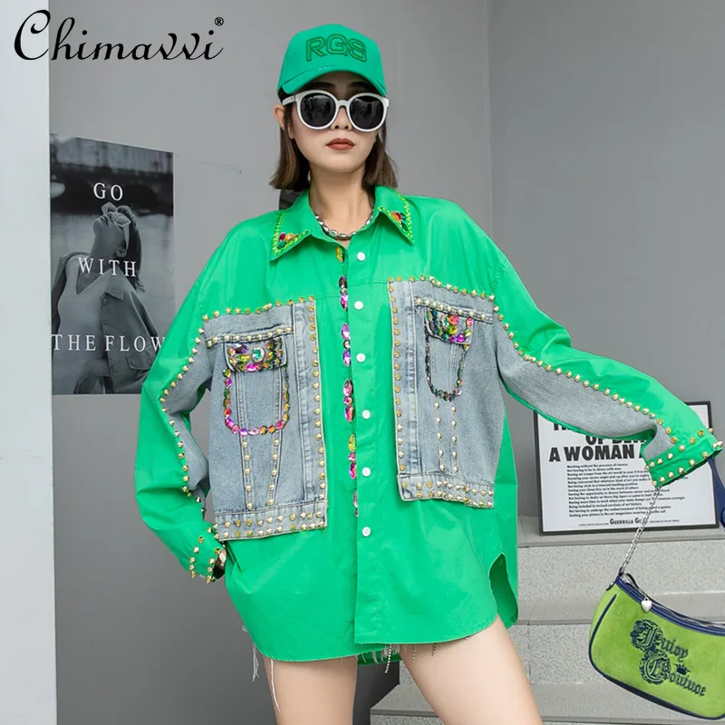 2025 Thailand Spring New Handmade Beads Loose Fashion Splicing Denim Fashion Shirt For Women
2025 Thailand Spring New Handmade Beads Loose Fashion Splicing Denim Fashion Shirt For Women