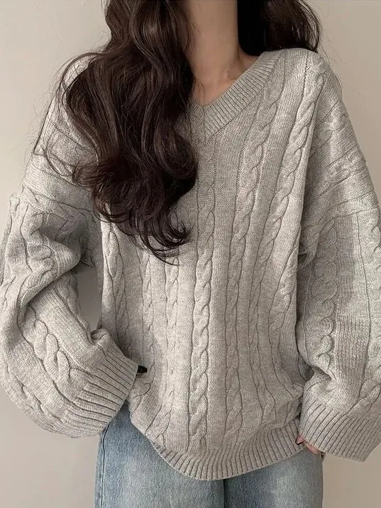 Chic Autumnal Vintage Lazy Sle V-Ne Tweed Design Loose Casual Versatile Long Sve Knitted Sweater Comfortable Loose Fit
Chic Autumnal Vintage Lazy Sle V-Ne Tweed Design Loose Casual Versatile Long Sve Knitted Sweater Comfortable Loose Fit