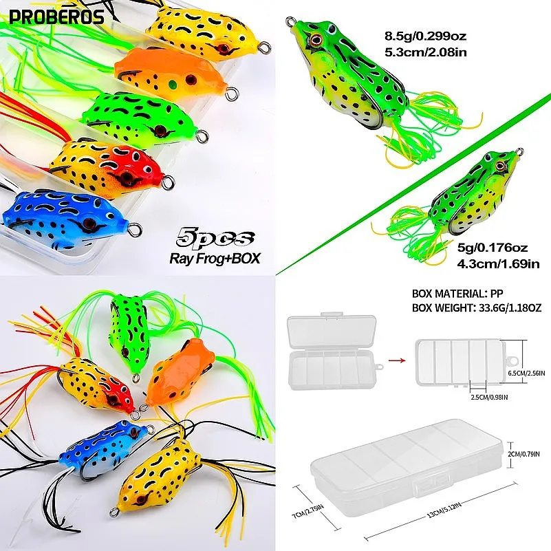 Proberos 5pcs Frog Lure Soft Tube Bait Plastic Fishing Lure with Fishing Hooks Top Water Ray Frog Artificial 3D Eyes
Proberos 5pcs Frog Lure Soft Tube Bait Plastic Fishing Lure with Fishing Hooks Top Water Ray Frog Artificial 3D Eyes
