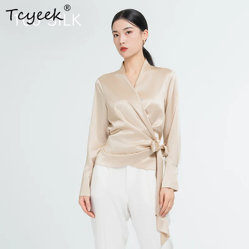 Tcyeek 22MM 100%Mulberry Silk Elegant Shirts Lace Up Long Sleeve Solid Color Fashion Blouses Office Lady Autumn Tops T3N327QM
Tcyeek 22MM 100%Mulberry Silk Elegant Shirts Lace Up Long Sleeve Solid Color Fashion Blouses Office Lady Autumn Tops T3N327QM