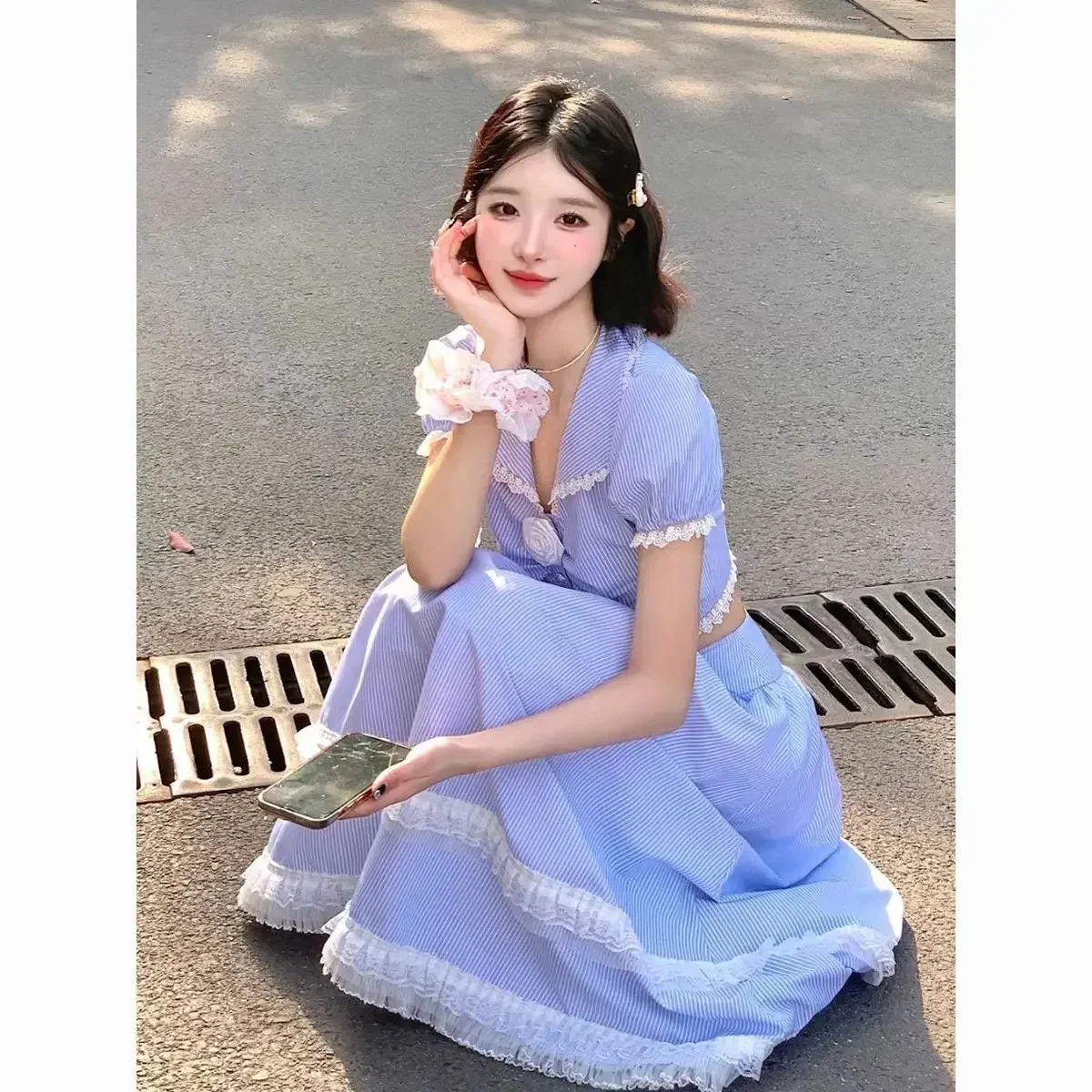 New Summer Sweet Girls Two Piece Skirt Sets French Style Short Sleeve Striped Slim Shirt + High Waist A Line Long Skirt Outfits
New Summer Sweet Girls Two Piece Skirt Sets French Style Short Sleeve Striped Slim Shirt + High Waist A Line Long Skirt Outfits
