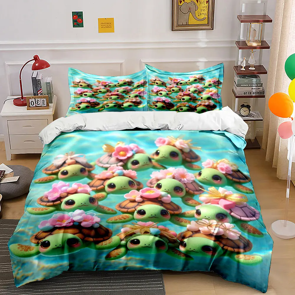 A group of cute sea turtles on the sea Duvet Cover Set with 3D Printing Design Soft Polyester Bedding Set All-Season Comfort
A group of cute sea turtles on the sea Duvet Cover Set with 3D Printing Design Soft Polyester Bedding Set All-Season Comfort