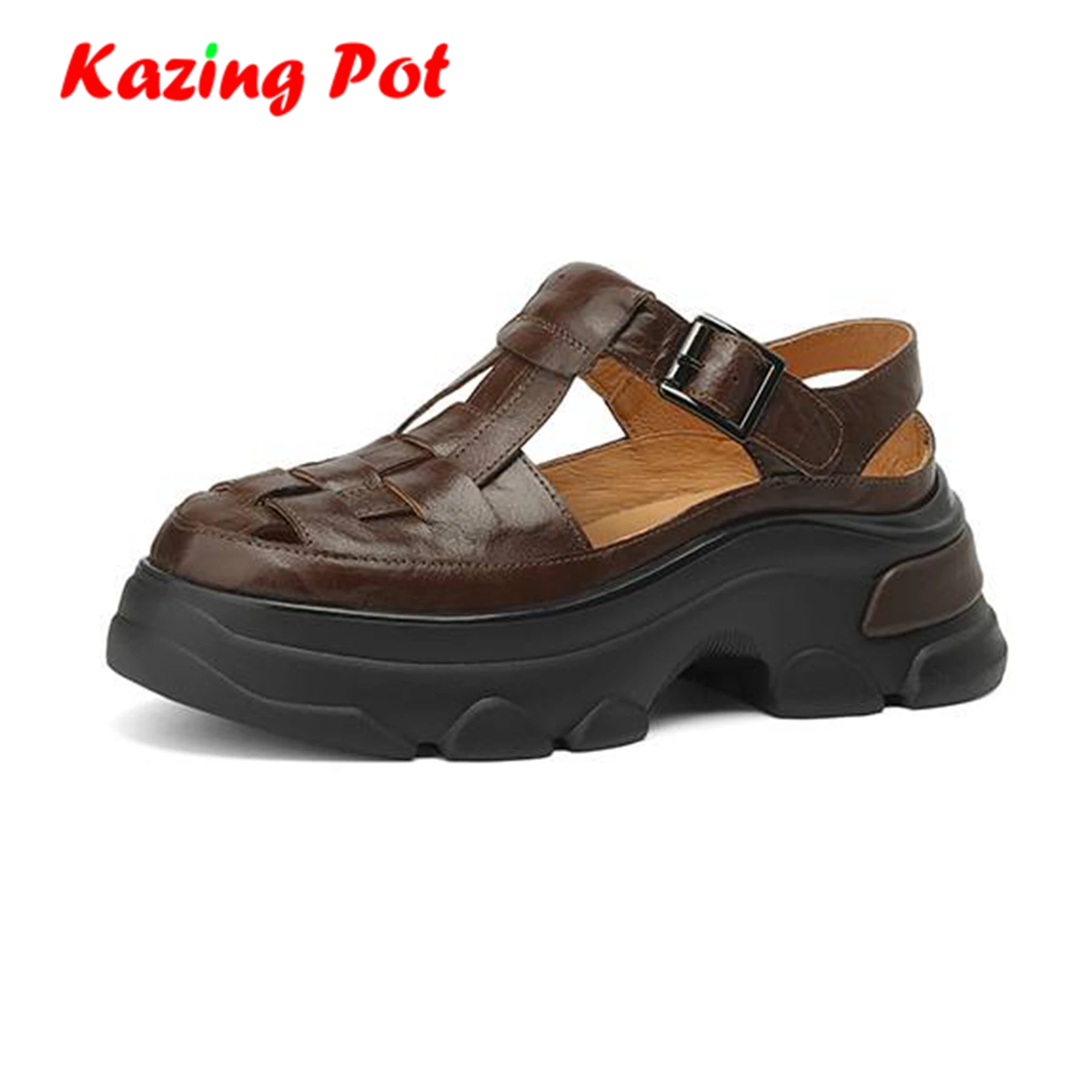 Босоножки Krazing Pot женские из бычьей кожи, модные сандалии на платформе, с пряжкой, на толстой подошве, Ins стиль, летние
Босоножки Krazing Pot женские из бычьей кожи, модные сандалии на платформе, с пряжкой, на толстой подошве, Ins стиль, летние