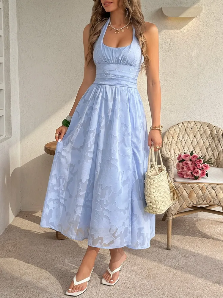 Tinaa 2026 Women's Halter Neck Lace-up Jacquard Midi Dresses High Waisted Backless Pleated Side Slit Party Evening A-line Dress
Tinaa 2026 Women's Halter Neck Lace-up Jacquard Midi Dresses High Waisted Backless Pleated Side Slit Party Evening A-line Dress