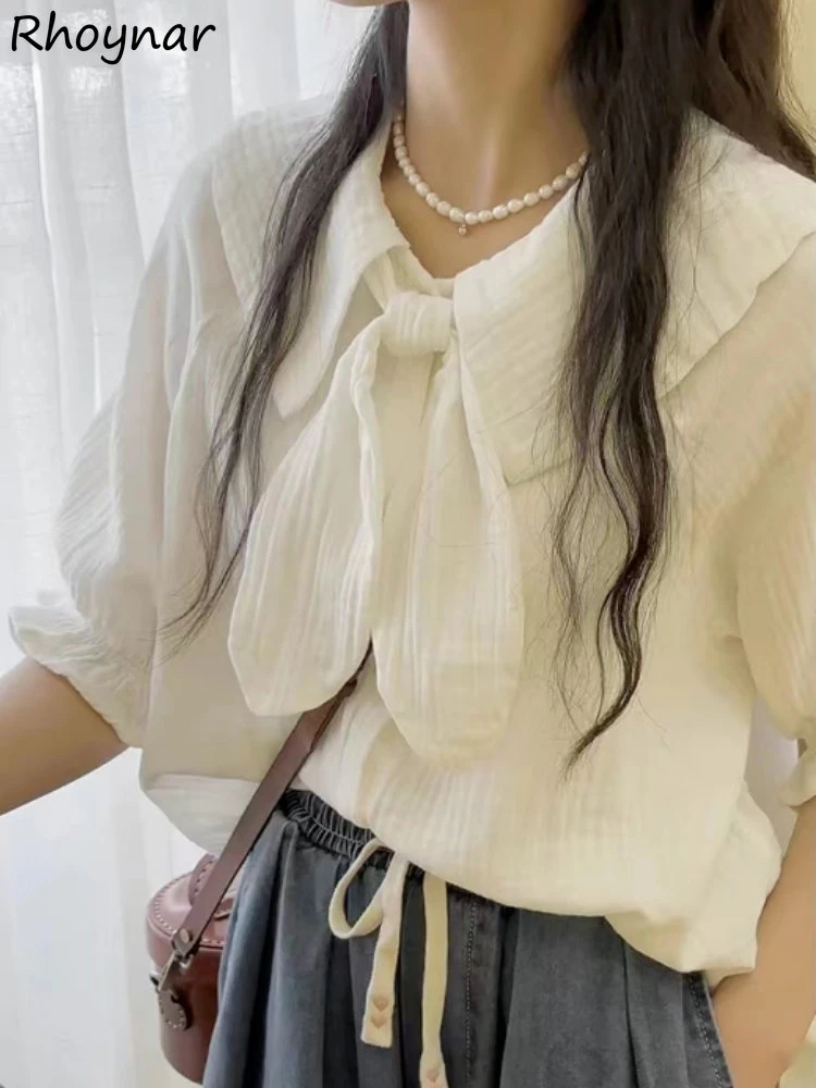 White Shirts Women Summer Scarf-collar Sweet Preppy Style Designed Short-sleeve Kawaii Pure All-match Leisure Tops New Arrival
White Shirts Women Summer Scarf-collar Sweet Preppy Style Designed Short-sleeve Kawaii Pure All-match Leisure Tops New Arrival