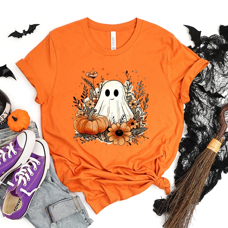 Funny Halloween Ghost Pumpkin Flowers Print T-shirts For Women Summer Round Neck Short Sleeve Tee Shirts Fashion Casual T-shirts
Funny Halloween Ghost Pumpkin Flowers Print T-shirts For Women Summer Round Neck Short Sleeve Tee Shirts Fashion Casual T-shirts
