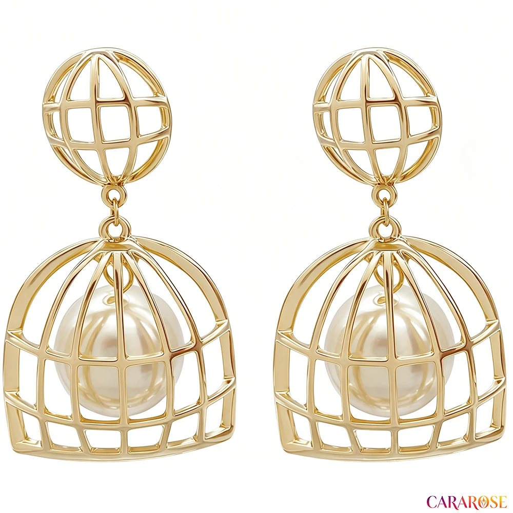 CARAROSE Sterling Silver Plated 18K Gold Exaggerated Summer Pearl Bird Cage Earrings Design Sensation New Trendy Jewely
CARAROSE Sterling Silver Plated 18K Gold Exaggerated Summer Pearl Bird Cage Earrings Design Sensation New Trendy Jewely