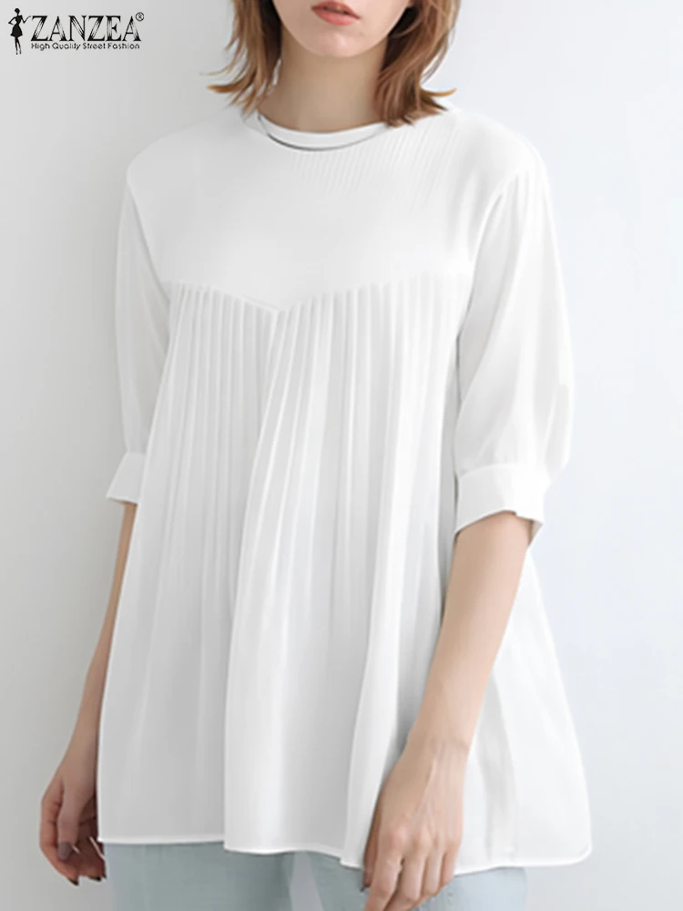 ZANZEA Summer Elegant O Neck Half Sleeve Shirts Women Blouses 2025 Stylish OL Work Tops Femme Solid Pleated Holiday Blusas Tunic
ZANZEA Summer Elegant O Neck Half Sleeve Shirts Women Blouses 2025 Stylish OL Work Tops Femme Solid Pleated Holiday Blusas Tunic