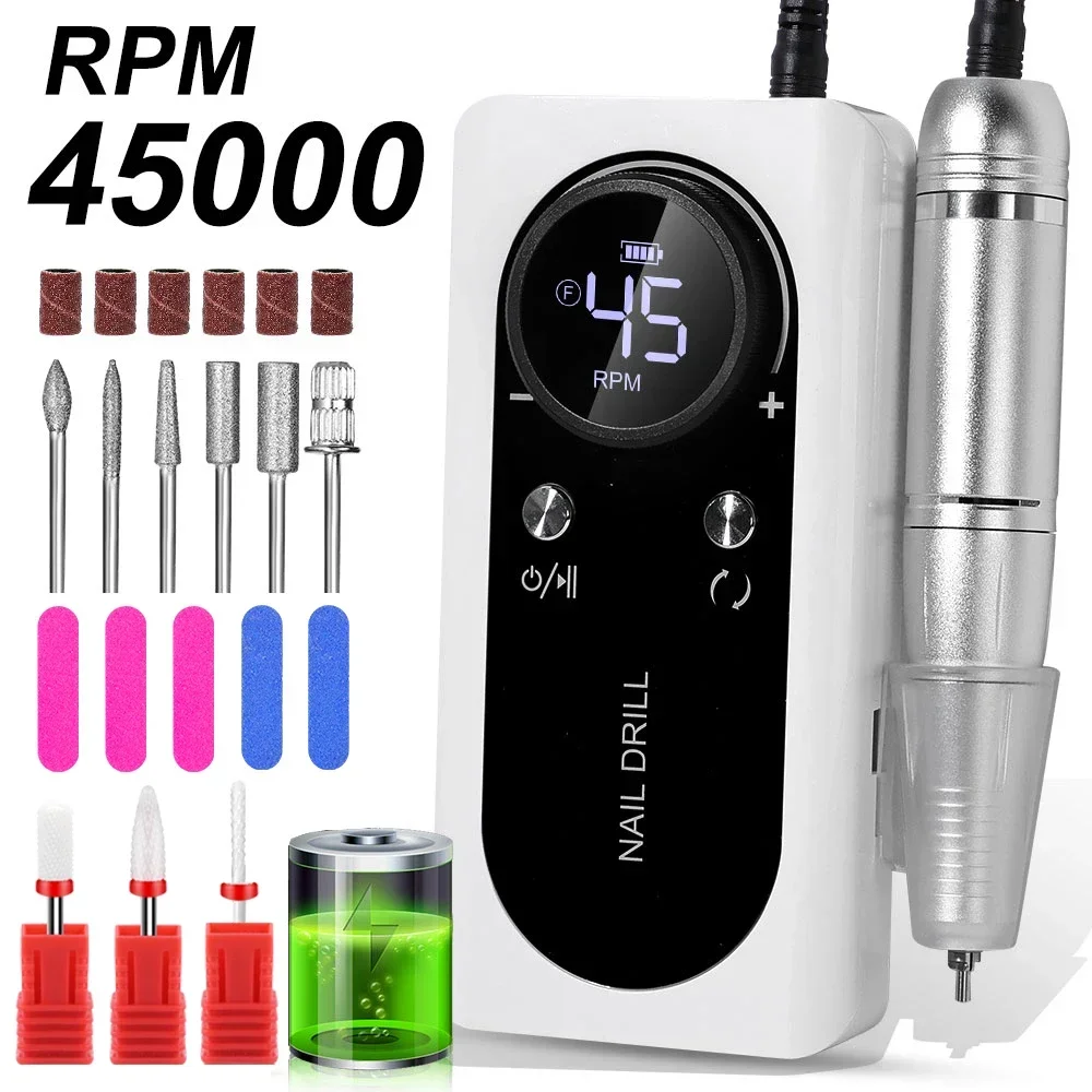 Professional Electric Nail Drill Machine, 45000RPM Rechargeable E-File Nail Drill Cordless, Electric Nail File Kit, Portable
Professional Electric Nail Drill Machine, 45000RPM Rechargeable E-File Nail Drill Cordless, Electric Nail File Kit, Portable