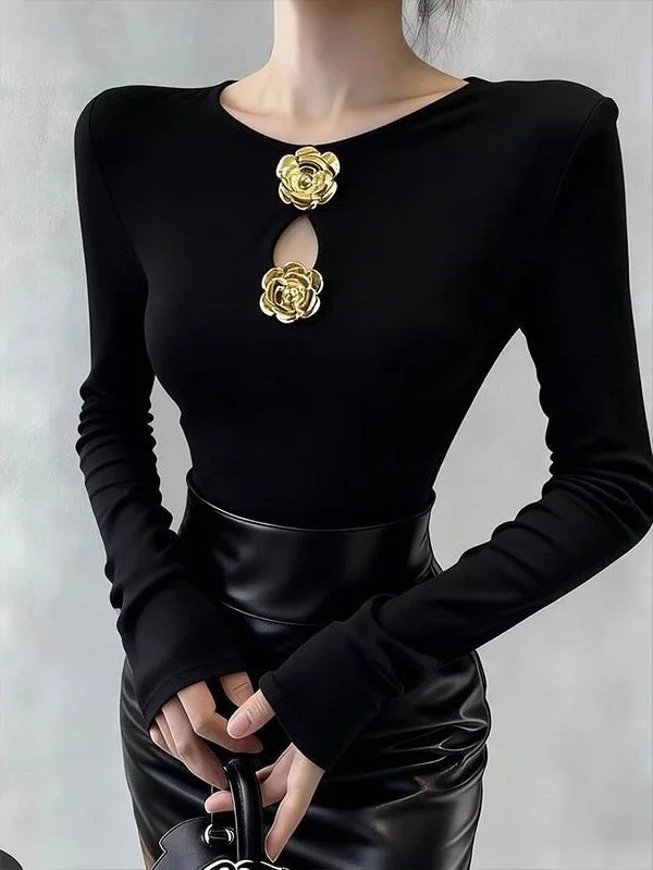 Ele Hollow out Long Sve T-irt Women's Slim Fit Base irt Bla Autumn Winter New Sle round Ne Plant Flower Pattern
Ele Hollow out Long Sve T-irt Women's Slim Fit Base irt Bla Autumn Winter New Sle round Ne Plant Flower Pattern