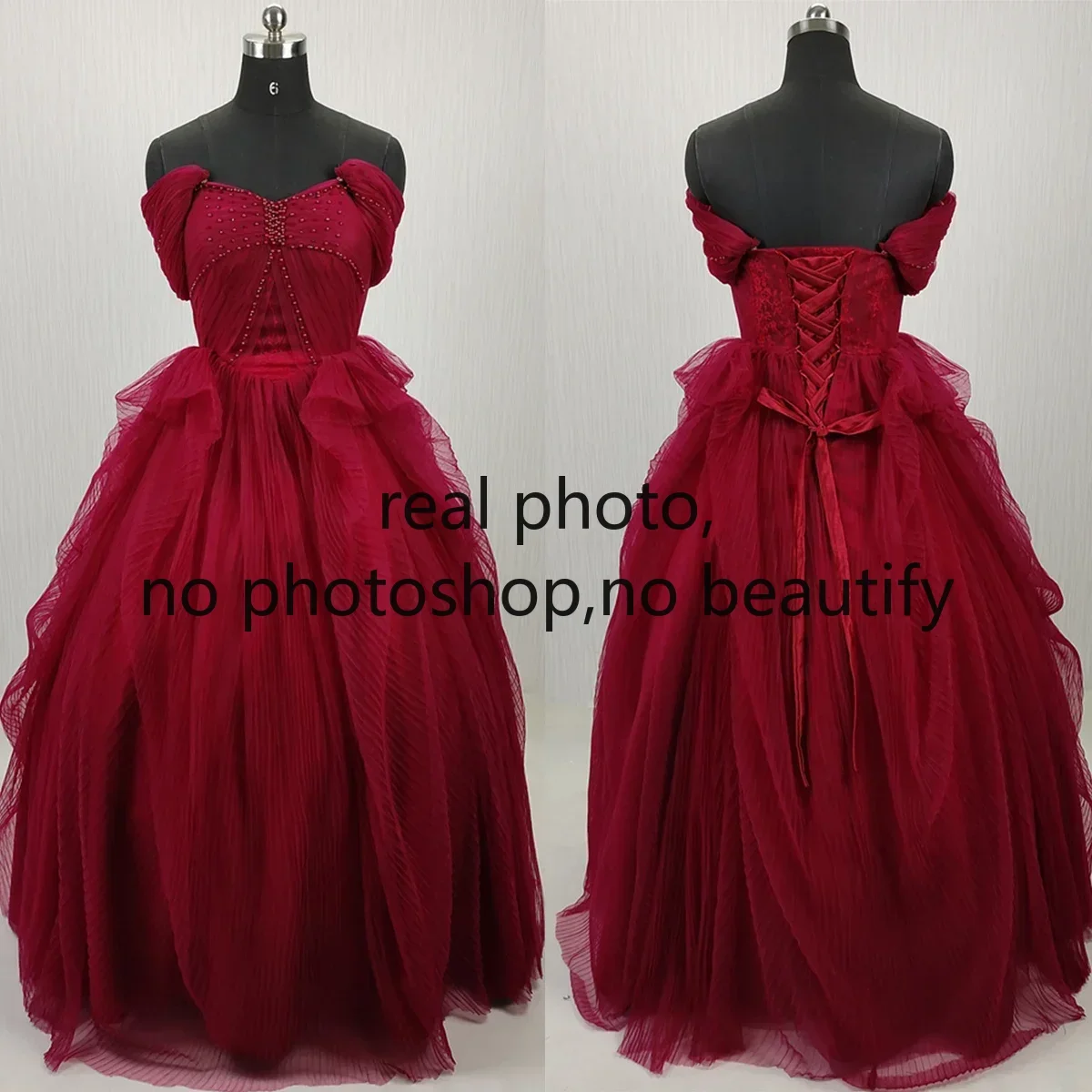 Real Photo Customized Evening Dress Burgundy Tulle Beads Off the Shoulder Princess Floor Length Plus size Lady Party Formal Gown
Real Photo Customized Evening Dress Burgundy Tulle Beads Off the Shoulder Princess Floor Length Plus size Lady Party Formal Gown