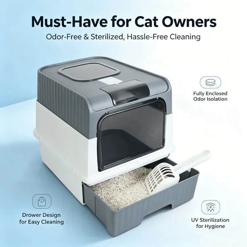 Fully Enclosed Cat Litter Box with Drawer UV Sterilization Anti Splash Odor Control Easy Clean Large Space Cat Toilet Indoor Cat
Fully Enclosed Cat Litter Box with Drawer UV Sterilization Anti Splash Odor Control Easy Clean Large Space Cat Toilet Indoor Cat