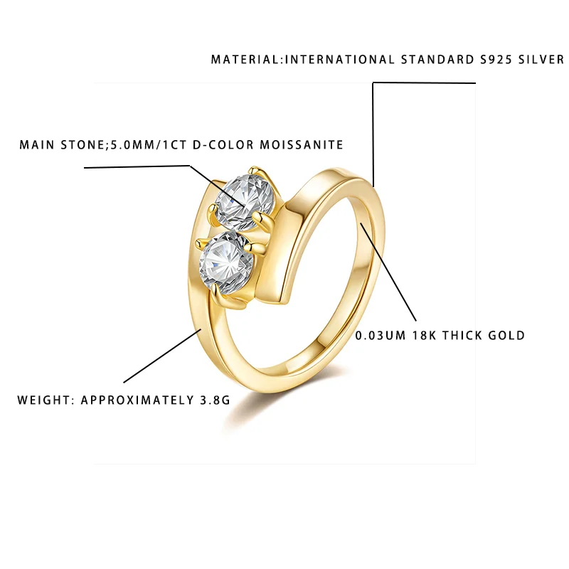 Women's 1CT D-Color Moissanite Double Stone Ring, S925 Silver 18K Gold Plated, Minimalist Fashion Jewelry Engagement Band
Women's 1CT D-Color Moissanite Double Stone Ring, S925 Silver 18K Gold Plated, Minimalist Fashion Jewelry Engagement Band