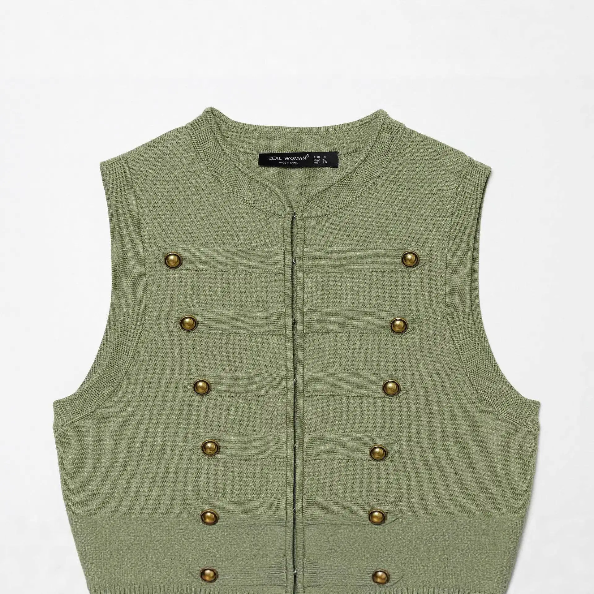 Fashionable Retro Knitted Vest Women's Cross-Border Clothing with Rope Knot Button Design Polyester Fabric round Neckline
Fashionable Retro Knitted Vest Women's Cross-Border Clothing with Rope Knot Button Design Polyester Fabric round Neckline
