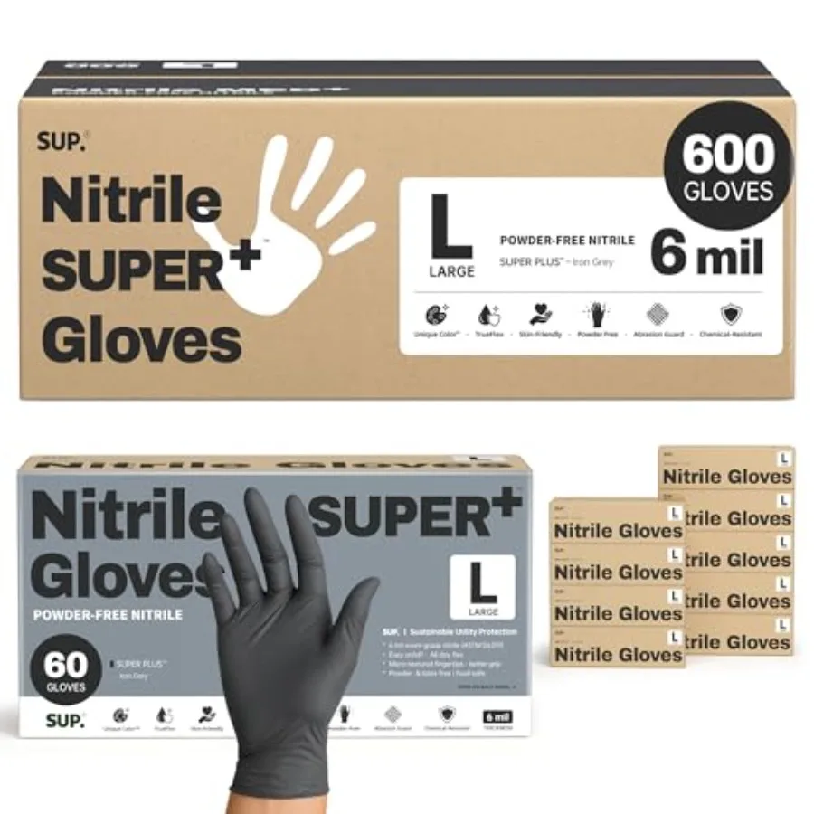SUPER+ Black Nitrile Gloves HEAVY DUTY 6 Mil Disposable Chemical Resistant Powder and Latex Free Medical Cooking Cleaning 600Ct
SUPER+ Black Nitrile Gloves HEAVY DUTY 6 Mil Disposable Chemical Resistant Powder and Latex Free Medical Cooking Cleaning 600Ct