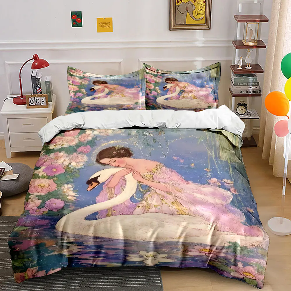 Elegant girl embracing swan Print Bedding Set 1 Duvet Cover 2 Pillowcases for Adult and Children Luxury Gift Full Size
Elegant girl embracing swan Print Bedding Set 1 Duvet Cover 2 Pillowcases for Adult and Children Luxury Gift Full Size