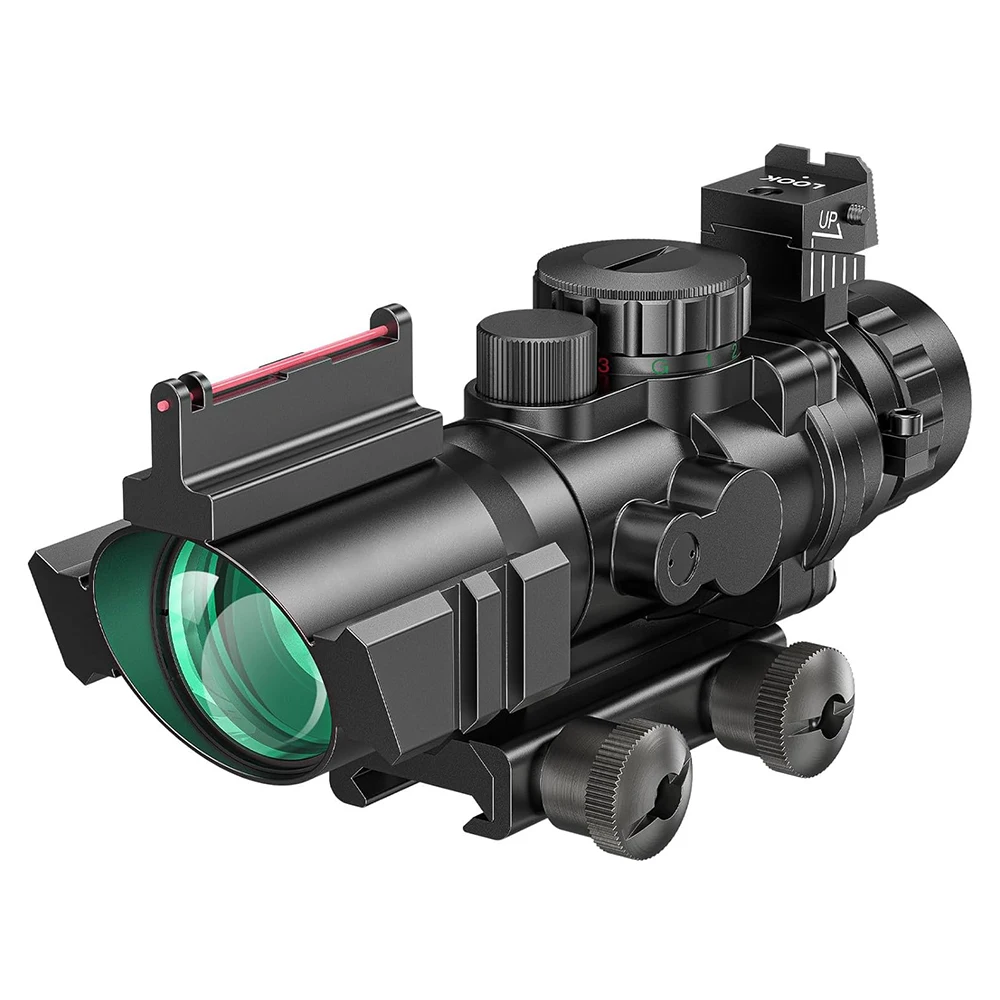 4x32 Tactical Riflescope with Fiber Optic Sight RGB Illuminated Reticle Prism Scope Hunting Gun Scopes with 20 mm Picatinny Rail
4x32 Tactical Riflescope with Fiber Optic Sight RGB Illuminated Reticle Prism Scope Hunting Gun Scopes with 20 mm Picatinny Rail