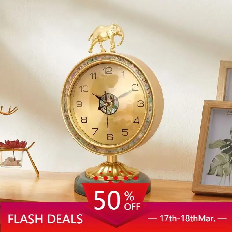 Antique Desk Clocks Luxury Design Table Clock Shell Metal Golden Ornament Home Decoration Elephant Artwork
Antique Desk Clocks Luxury Design Table Clock Shell Metal Golden Ornament Home Decoration Elephant Artwork