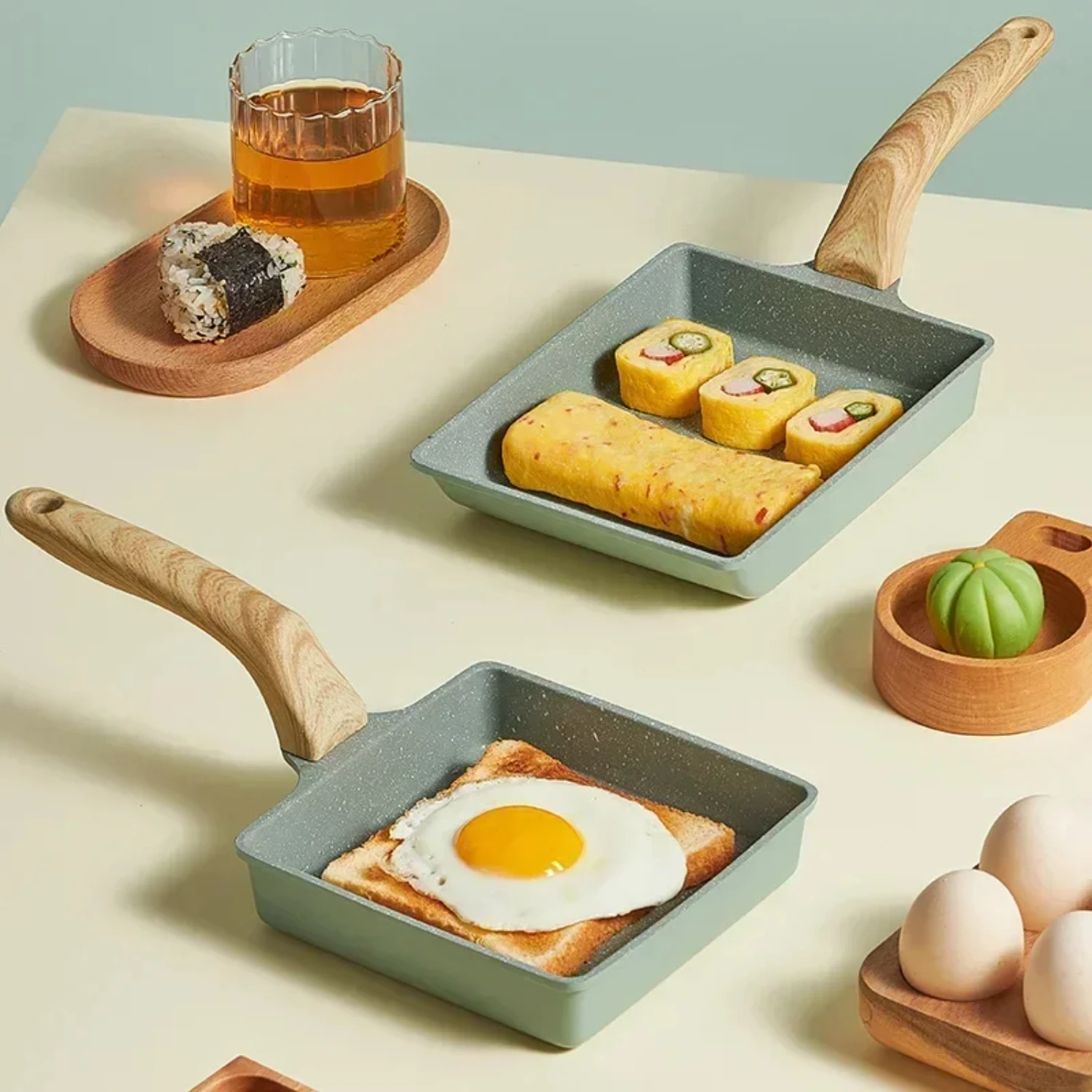 Non-stick Japanese Tamagoyaki Frying Pan with Maifan Stone Flat Bottom for Thick Omelette, Square Egg Roll, and Steak
Non-stick Japanese Tamagoyaki Frying Pan with Maifan Stone Flat Bottom for Thick Omelette, Square Egg Roll, and Steak